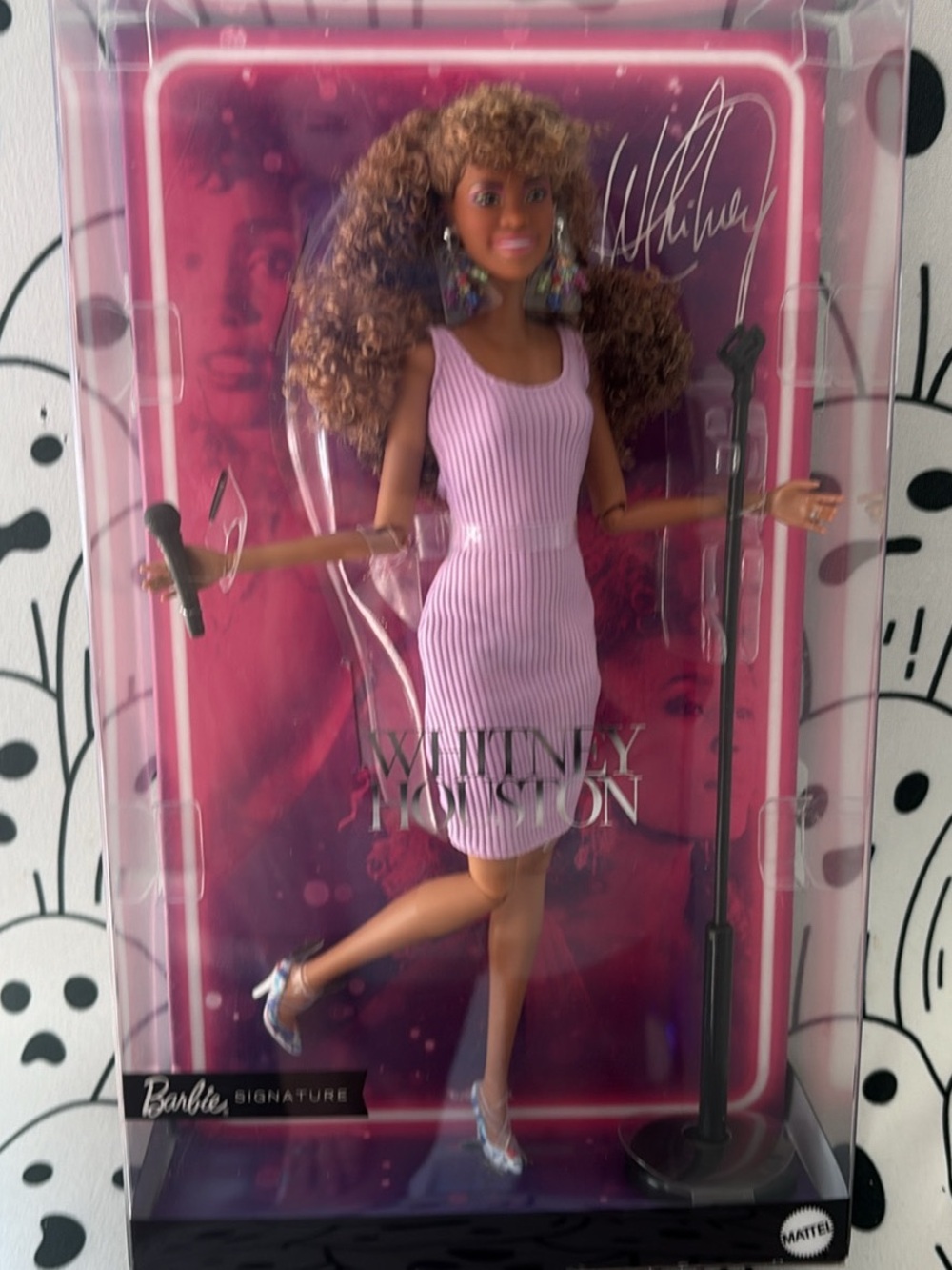 Barbie Signature Doll in Light Pink Ribbed Dress with Brown Curly Hair